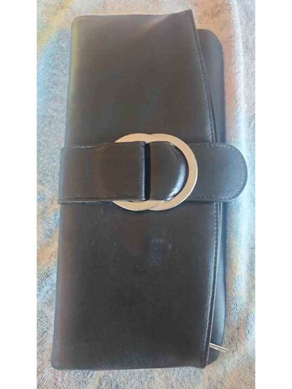 Lafayette 148 New York Black Leather Clutch Bag with Chrome Closure. 11" x 5"